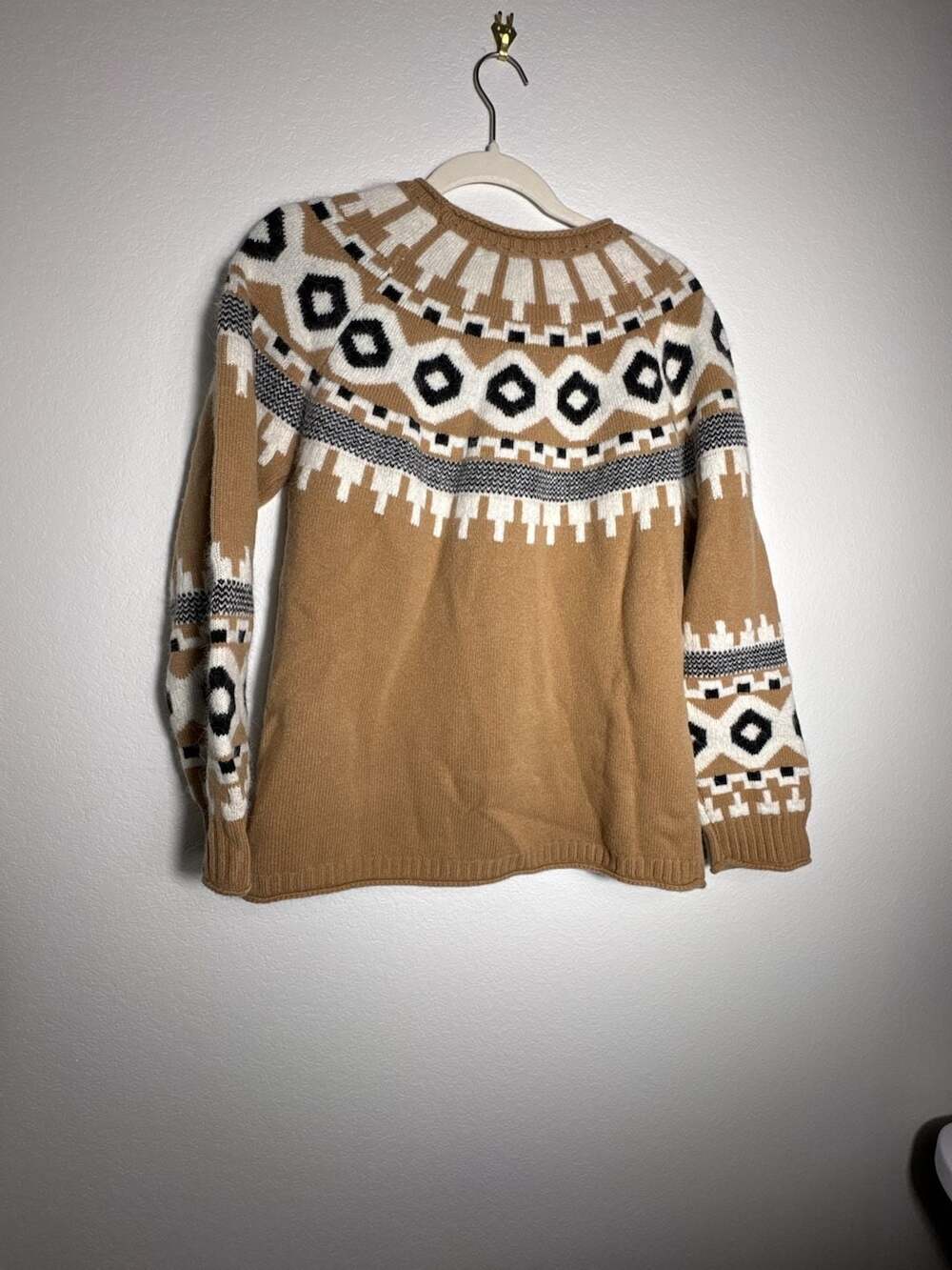 Alashan Cashmere Fair Isle Sweater Tan White Black Size M - Picture 8 of 10